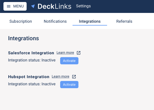 DeckLinks - HubSpot integration - Step 1