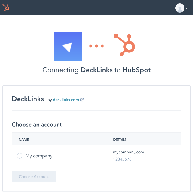 DeckLinks - HubSpot integration - Step 2